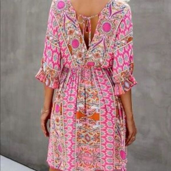 Boho BatwingâSleeveâDressâTopâBlouseâMiniâDress - Picture 5 of 8